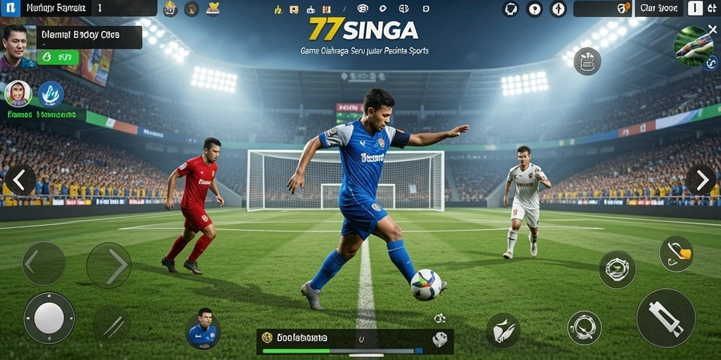 Tampilan gameplay seru dalam aplikasi 77SINGA yang menampilkan aksi olahraga.
