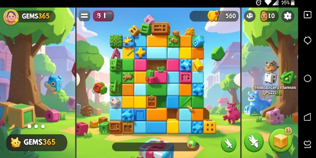 Tampilan gameplay GEMS365 dengan permata berkilau dan tantangan menyenangkan.