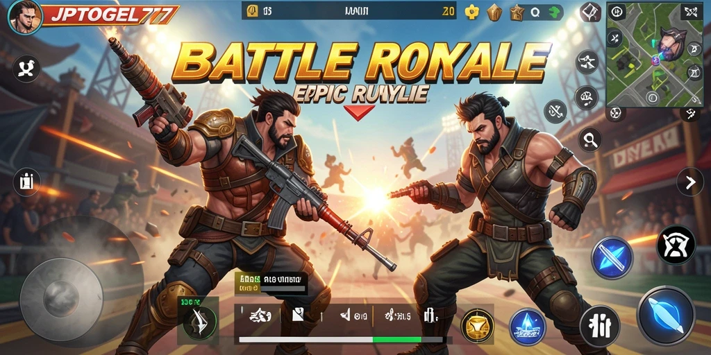 Screenshot utama JPTOGEL77 yang menunjukkan pemain dalam pertempuran seru di dunia Battle Royale.