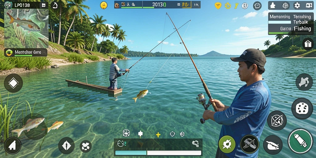 Tampilan gameplay LPO138 yang menampilkan keseruan memancing di alam bebas.
