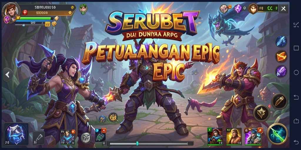 Tangkapan layar SERUBET menampilkan pertempuran epik dalam gameplay ARPG.