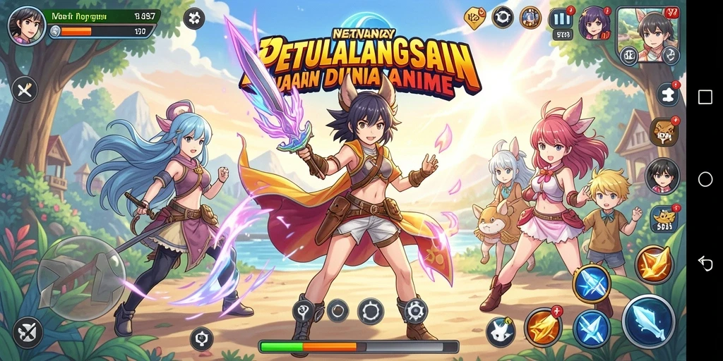 Screenshot utama V87 menunjukkan pertarungan epik dengan karakter anime